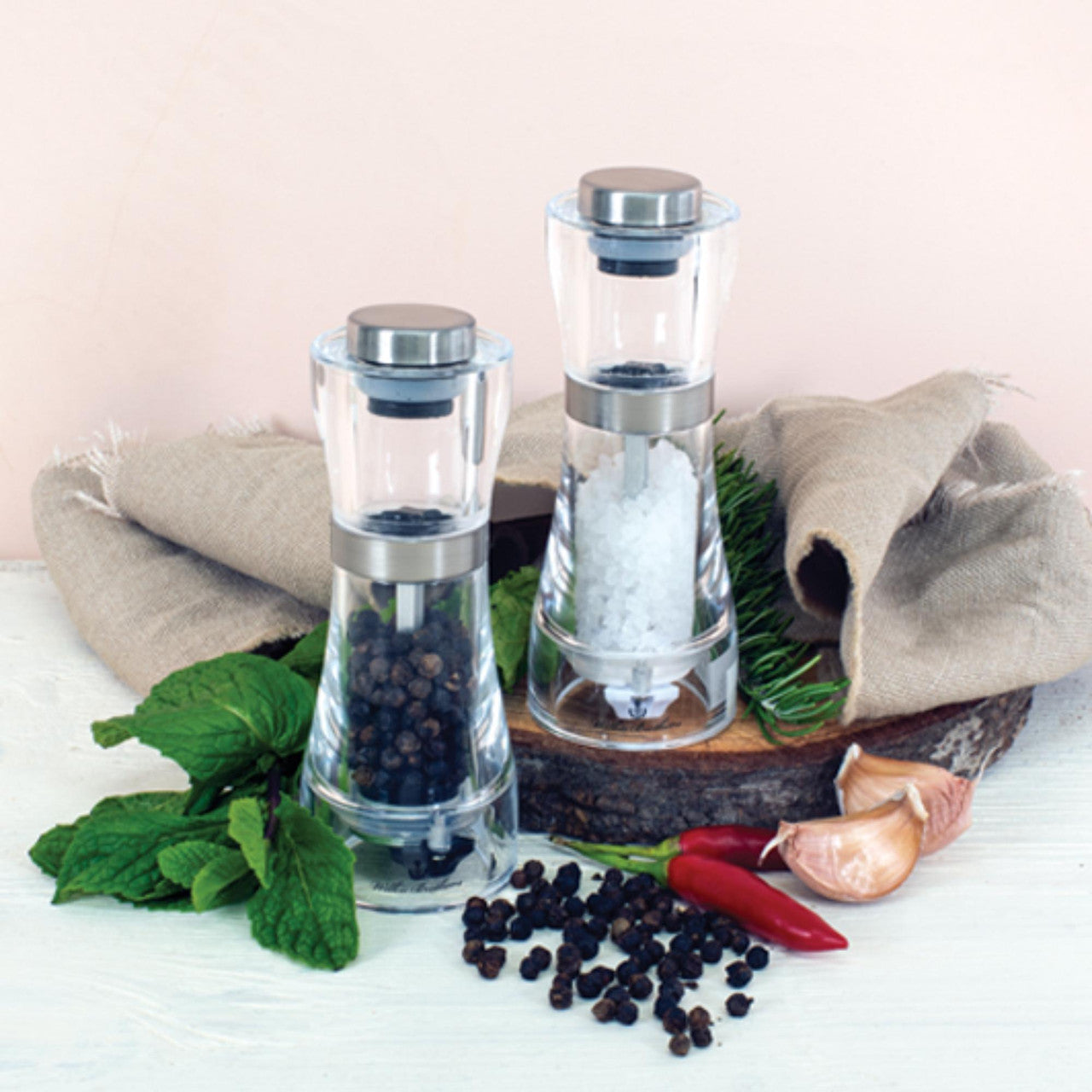 Salt & Pepper Mill Set Acrylic and Stainless Steel - 13cm