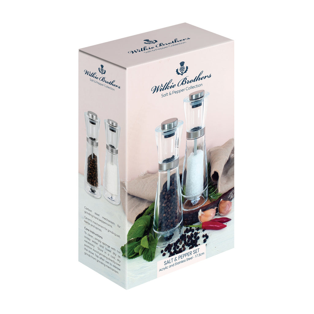 Salt & Pepper Mill Set Acrylic and Stainless Steel - 17.5cm