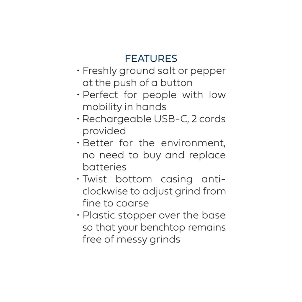 Electric Rechargable Salt and Pepper Mill Set, Black and White Matte - 17ml